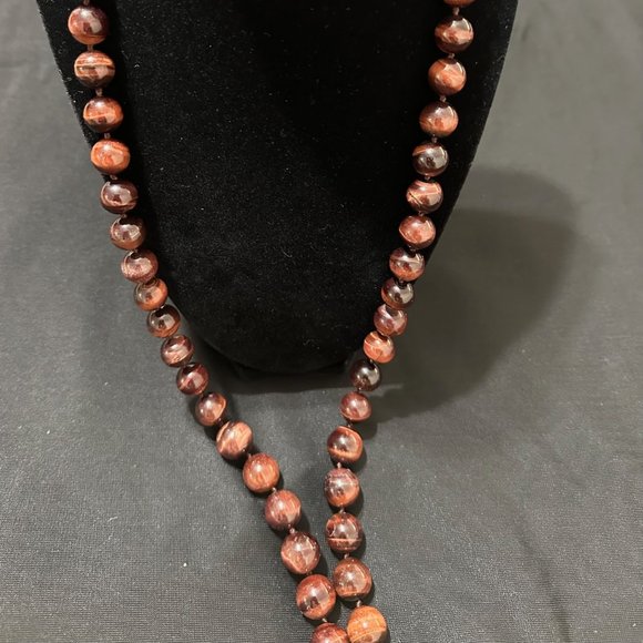 LUC 925 Red Tiger Eye Beaded Necklace - Picture 4 of 4
